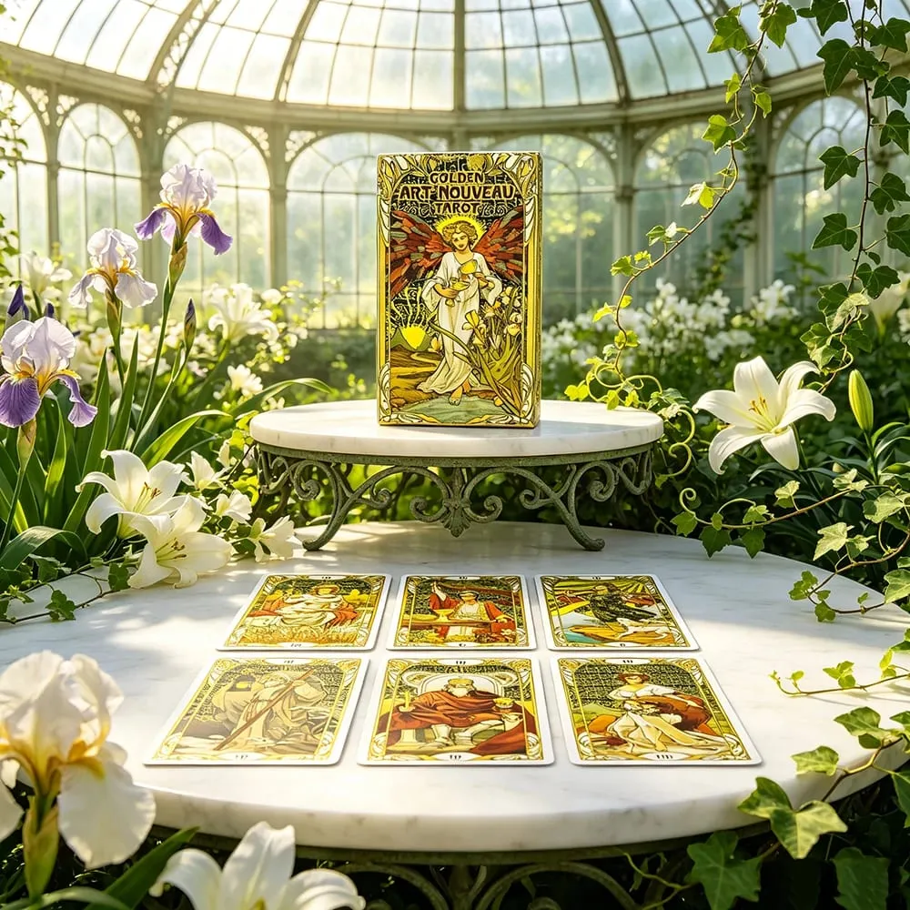 Golden Art Nouveau Tarot Cards Deck 78 Tarot Cards Meditation Divination Cards Game Board Games for Beginners & Collectors
