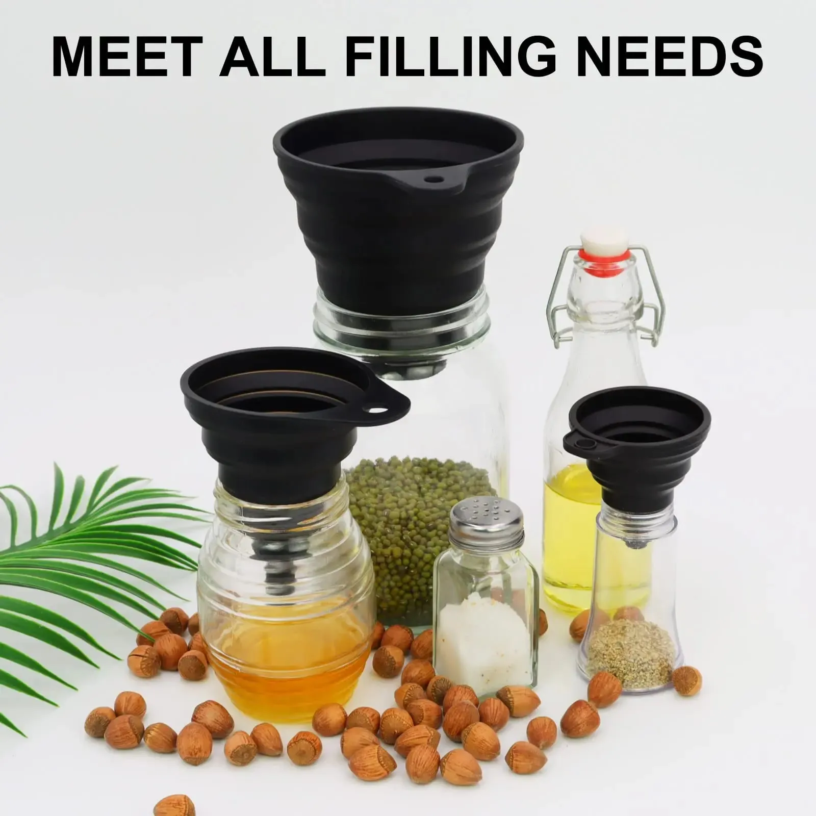 3 Pcs Kitchen Funnel Set Silicone Collapsible Funnel for Kitchen Use Filling Bottles Canning Cooking and Water Powder Transfer