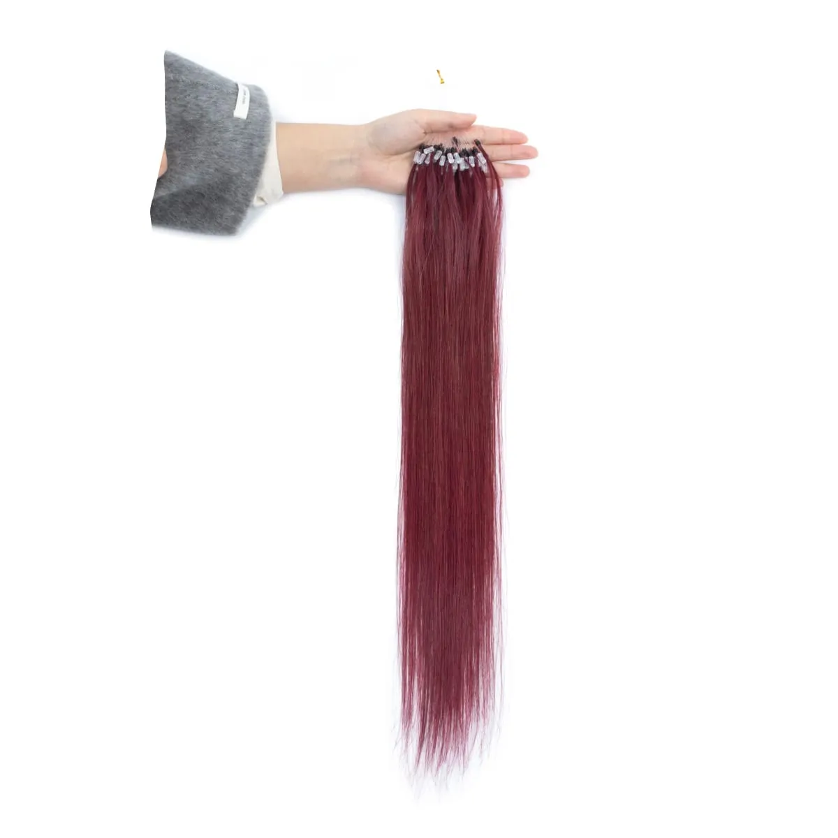 Colored Micro Link Hair Extensions Human Hair No Glue Virgin Human Hair for Women Girls 50 Strands Colorful 30G Gray — image 18