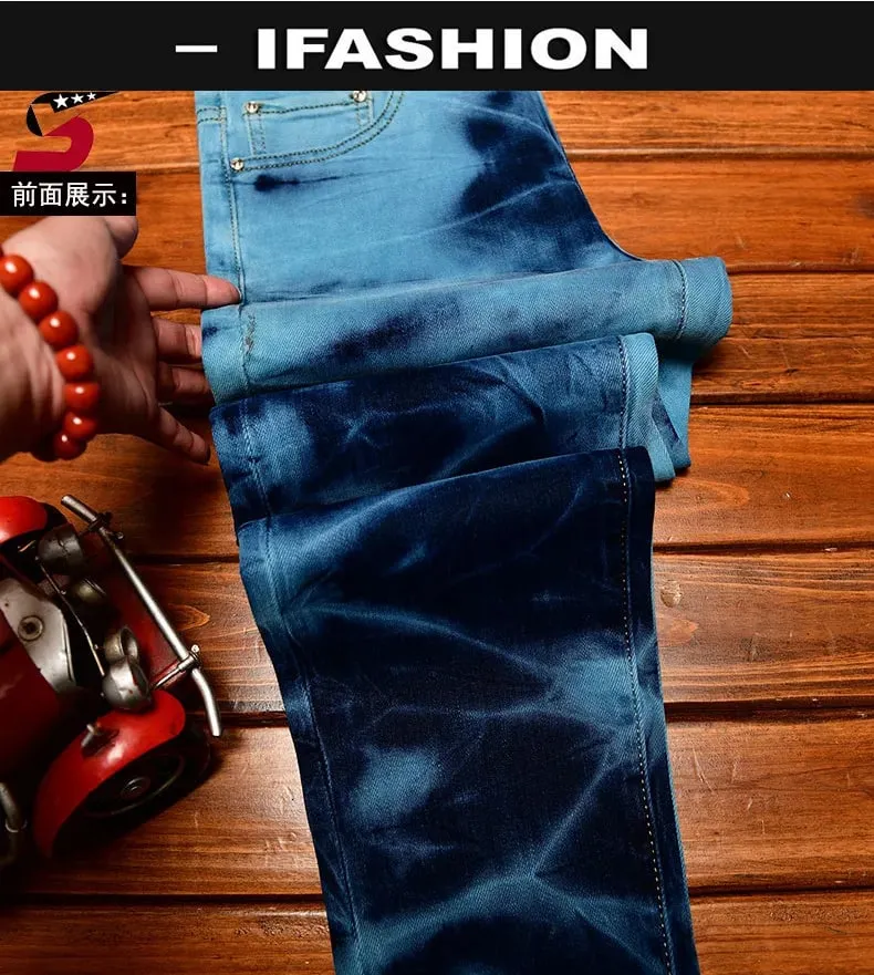 Retro blå sorte rippede jeans High Street koreansk version bukser Y2k baggy bukser stablede jeans herre cargo bukser