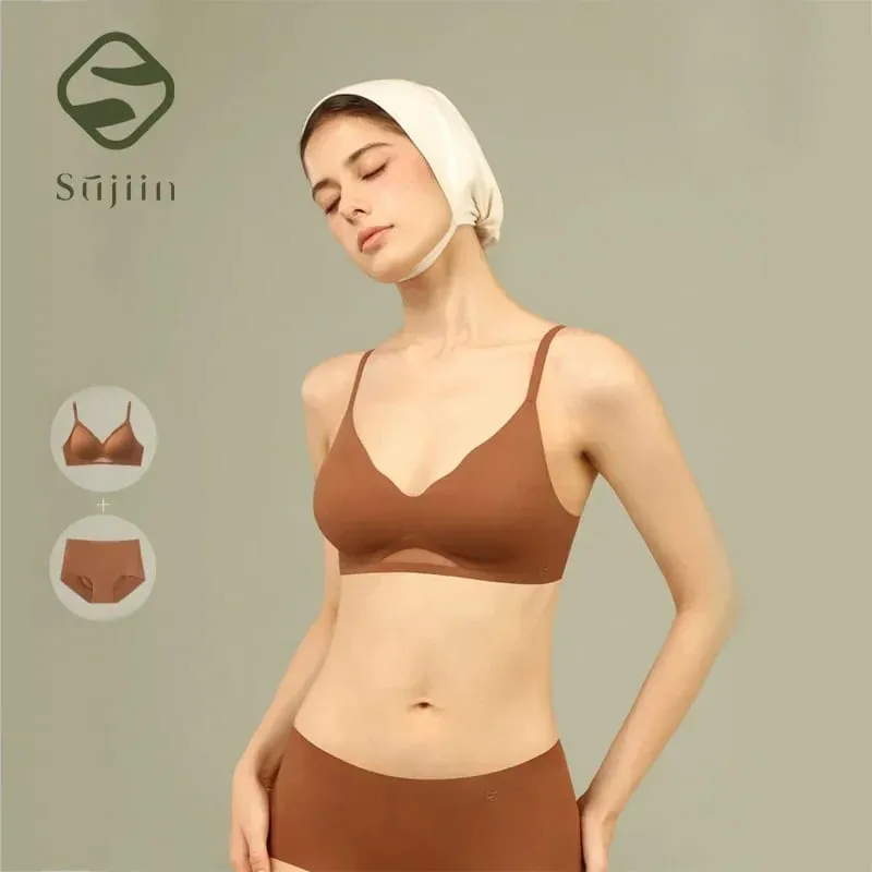 Bra Sets for Women Sexy Two Piece Lingerie Push Up Seamless Wireless Smooth Breathable Bra and Panty Brief Set MX225+N176