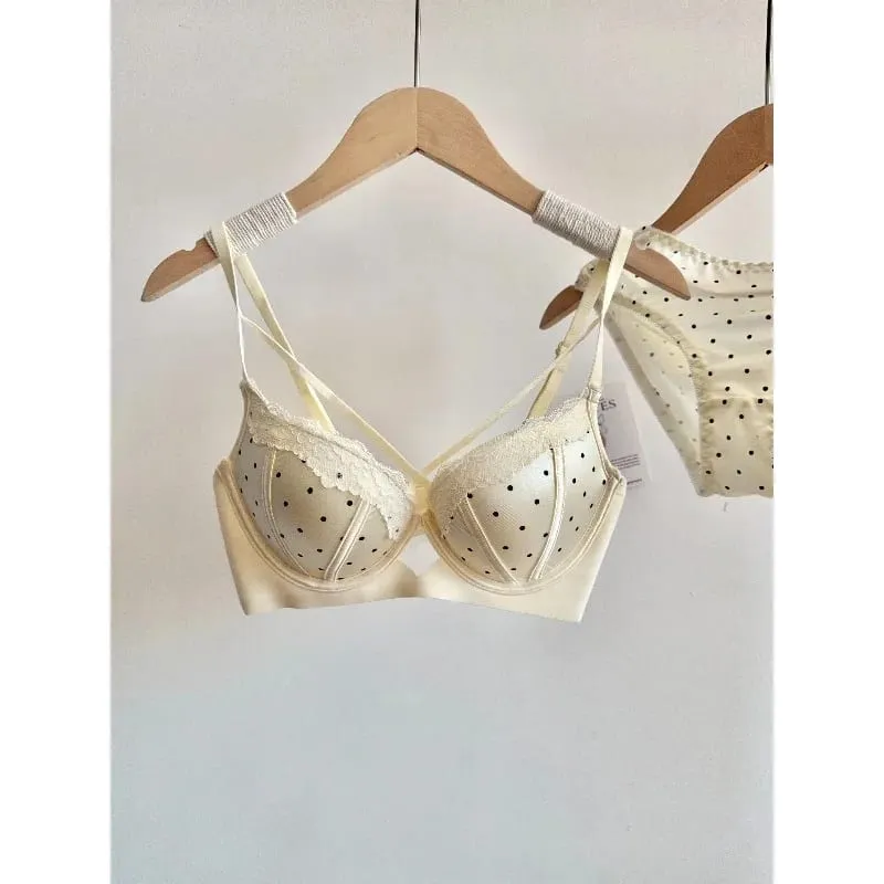 Französisches Spitzen-Push-up-BH-Set, gepunktet, kleine Körbchenformung, süße sexy erotische Dessous, Komfort-Bügel, Damen-Intimbekleidung, S-XL — image 1