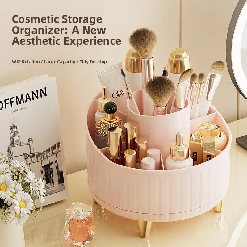 360° Rotating Makeup Organizer - 1pc Plastic Cosmetic Storage with 7 Compartments - Multi-Functional Holder for Brushes — image 1