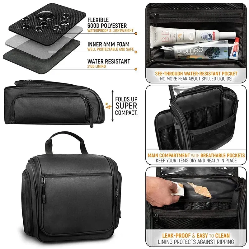 Travel Toiletry Bag Large Hanging Toiletry Organizer Waterproof Hygiene Bag with Metal Swivel Hook for Toiletries Cosmetics