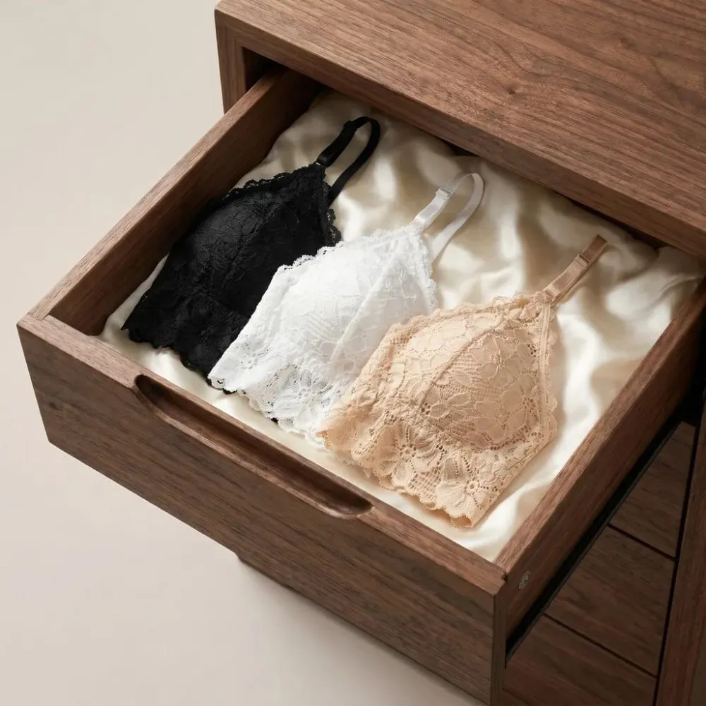 V Neck Lace Flower Bra Set Solid Color Low Waist Floral Panties Bra Kit Lingerie Transparent Lace Underwear Valentine's Day Gift
