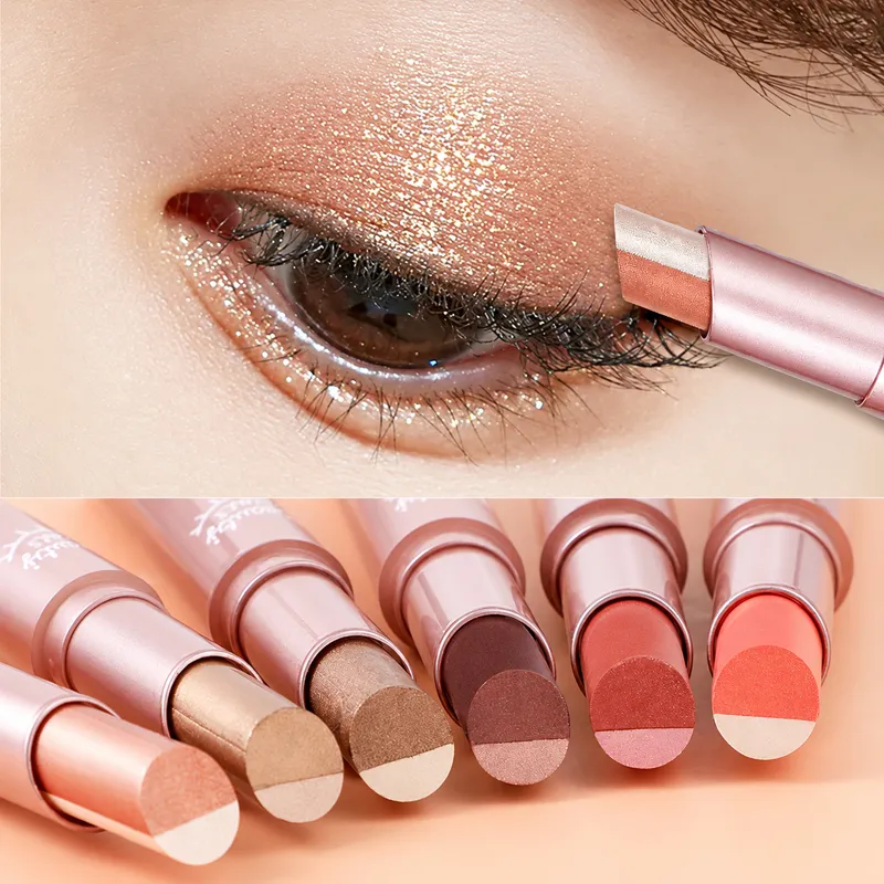 Two Tone Eyeshadow Stick Creamy Shimmer Eye Shadow Blendable Gradient Eye Makeup 6 Shades for Everyday and Party Looks