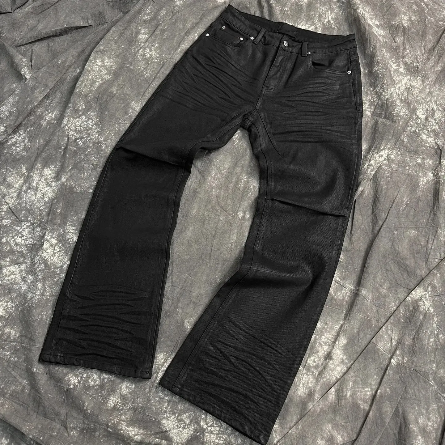 Beschichtete Micro-Flare-Jeans, amerikanische Retro-Schwerindustrie, High-Street-Herren- und Damen-schwarze Gothic-Retro-Casual-Loose-Jeans