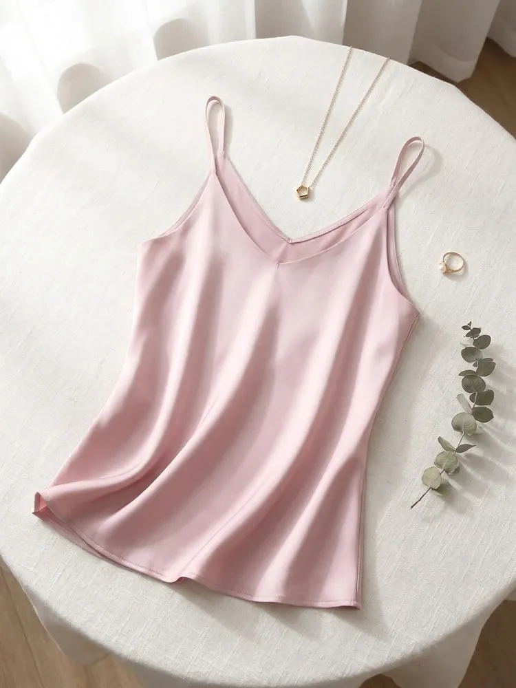 zjaiss Halter V Neck Basic White Cami 2026 Summer Spaghetti Strap Women Tank Top Sleeveless Satin Silk Tops Women'S Camisole