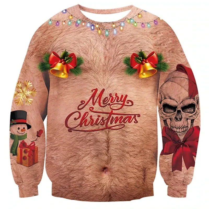 Sweater Hodoh Krismas Baju Kemeja Corak Otot Cetakan 3D Lucu untuk Lelaki Pakaian Cosplay Pesta Pullover Fesyen Baharu Hadiah Xmas — image 9