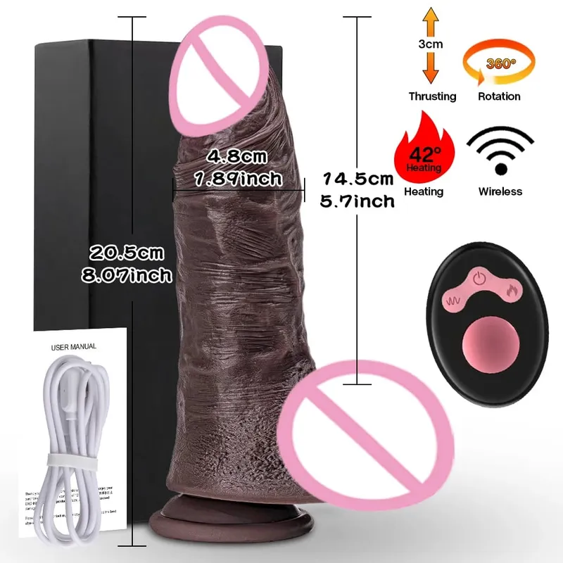 Thrusting Dildo Black Dick Elescopic Vibrating Dildo Vibrator Heating Sex Toy G-Spot Anal Stimulation Vibrating For Women