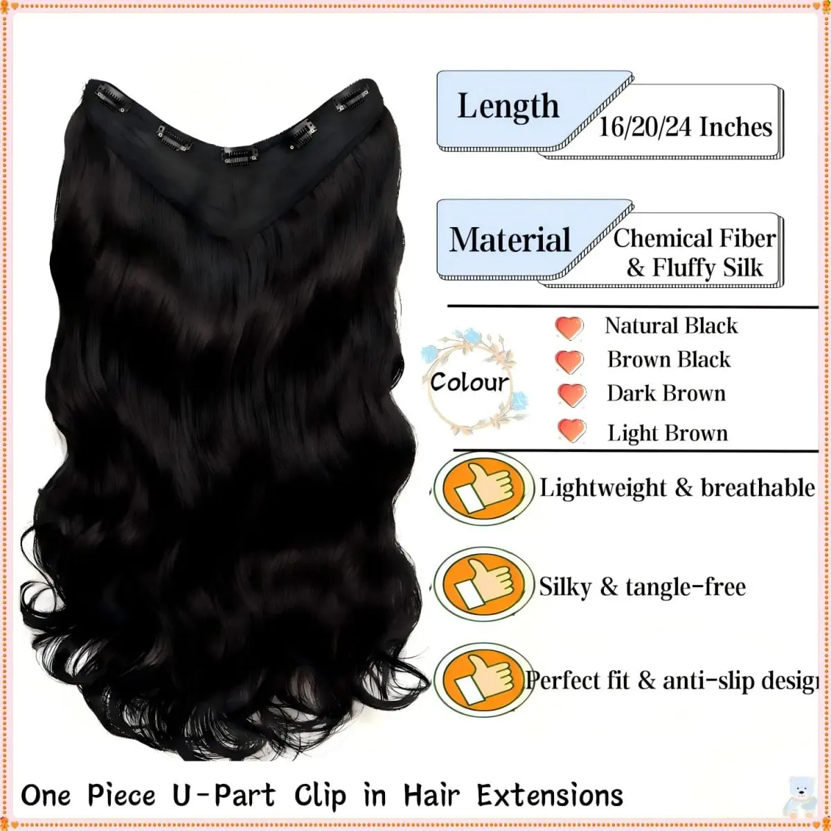 U-shaped Lace 5 Clips Clip In Hair Extensions Synthetic Long Wavy Curly Heat Resistant Full Shine Hairpieces 16/20/24 Inch — image 2
