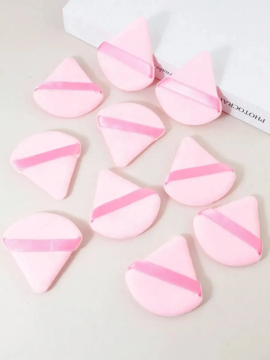 10 Pcs Triangle Velvet Powder Puff Pizza Flours Mini Face Makeup Sponge Cosmetics Washable Lightweight Makeup Tool