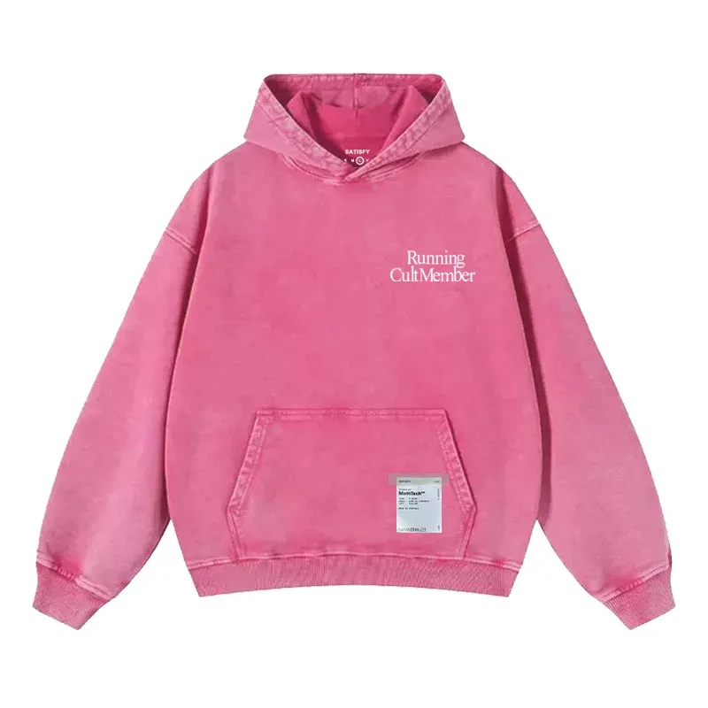 Elf-Adhesive SATISFY Flocking Print Hoodie Sweatshirt Jacket Street Style Loose Fit Long Sleeve for Young Men And Women — image 14