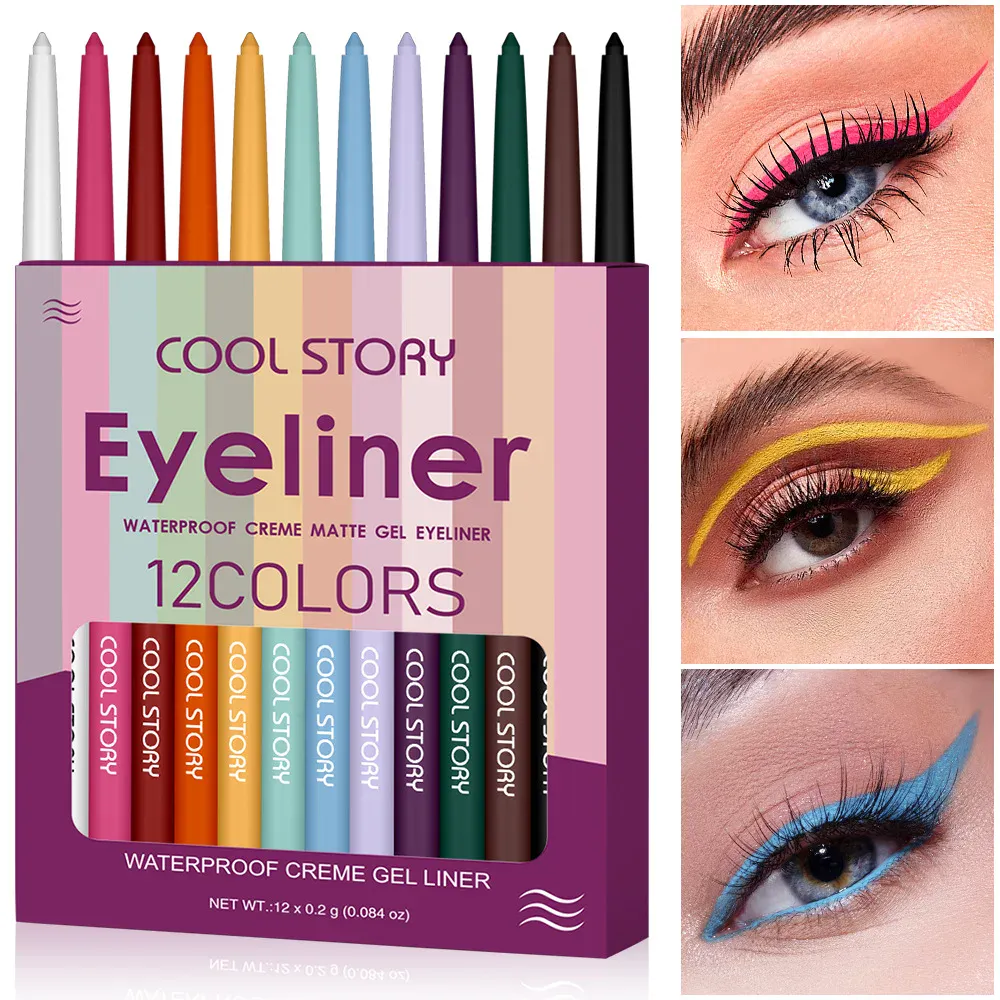 12 Color Waterproof Eyeliner Set Matte Creamy Pencil Long Lasting Smudge Proof for Sensitive Eyes Daily Makeup Professional Kit — image 2