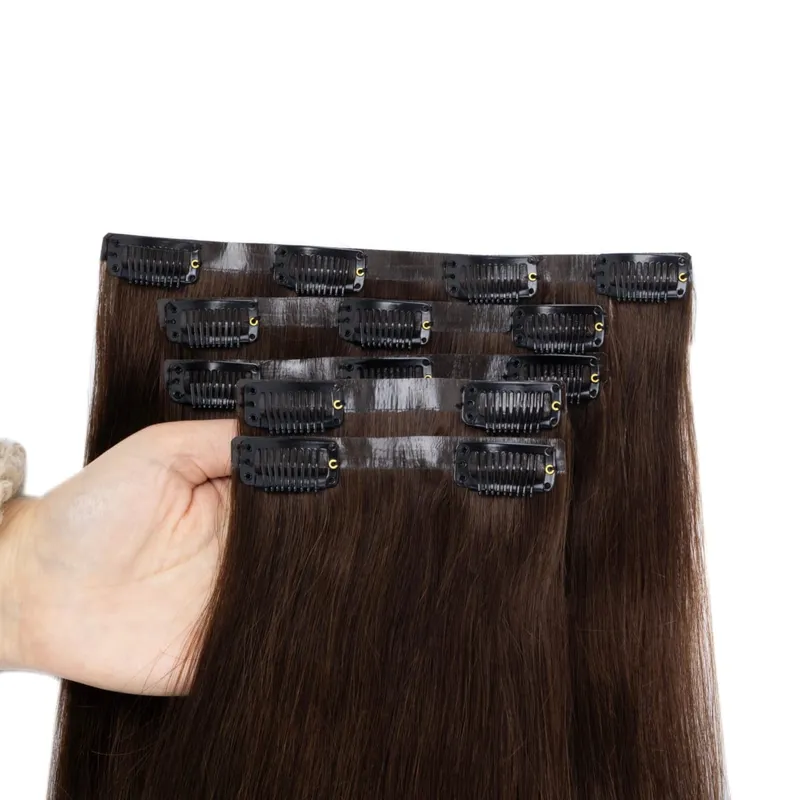 Invisible PU Clip In Human Hair Extension Seamless Tape Weft Thin and Soft Tape Weft 7Pcs/set 12-24inch 100G 120G Clip on Hair