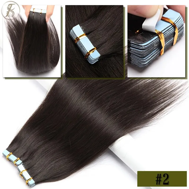 Straight Tape In Hair Extensions 10/20Pcs Real Human Hair Extensions Seamless Invisible Skin Weft Tape In Hair for Women