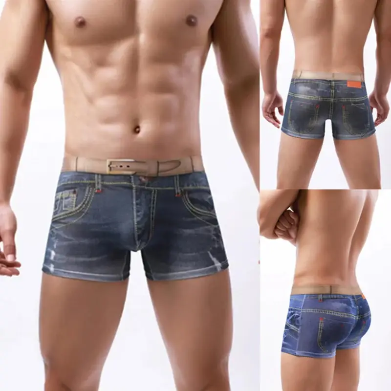 1PC Men's Briefs Boxer Briefs Cotton 3D Denim-Printed Boxer Briefs Fashionable and Sexy — image 3