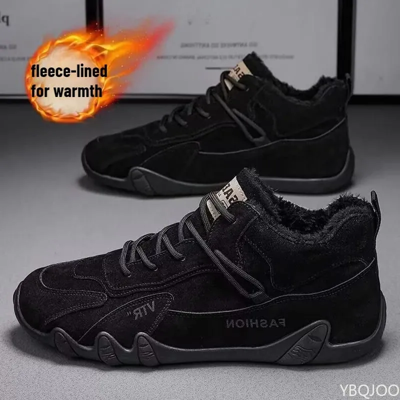 Large Size Autumn Winter Fashion Item with Plush and Thickened Warm Cotton Shoes for Outdoor Comfort Trendy Men's Cotton Shoes