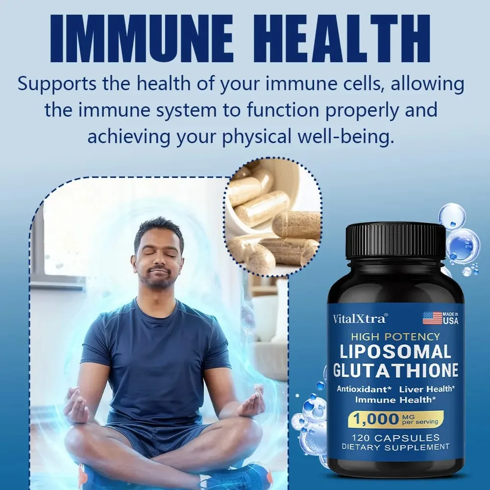 Liposomal Glutathione 1000mg - Vitamin C Antioxidant Supports Liver Immune Brain & Skin Health Enhanced Absorption