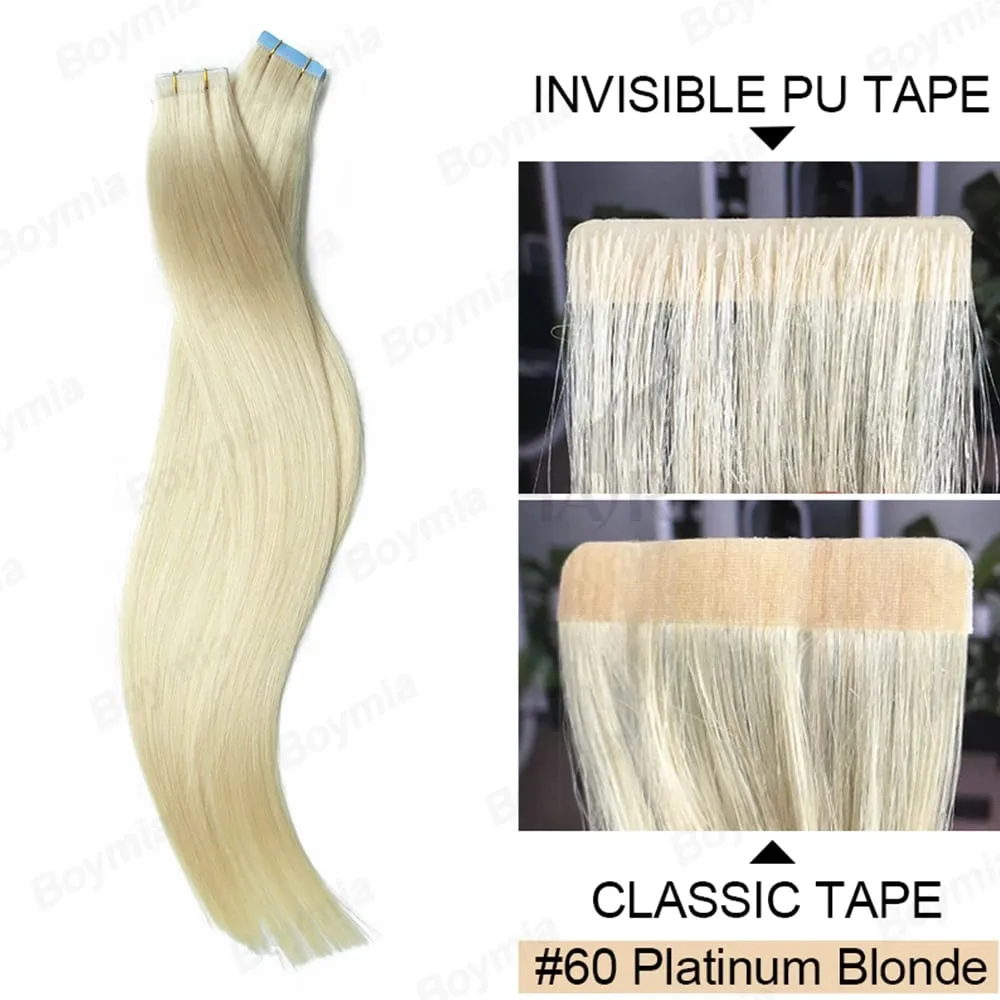Injected Tape in Extensions Human Hair Invisible Tape in Hair Extensions 1B Natural Seamless PU Weft Tape On Hair 10pcs/pack