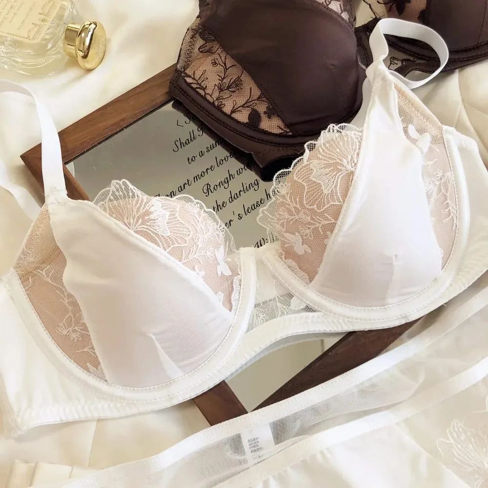 Fransk Retro Color Block Blonde BH Sæt Blød bøjle Minimizer Tynd Cup Lift Support Lingeri Sæt Dame Størrelse 34-40ABC