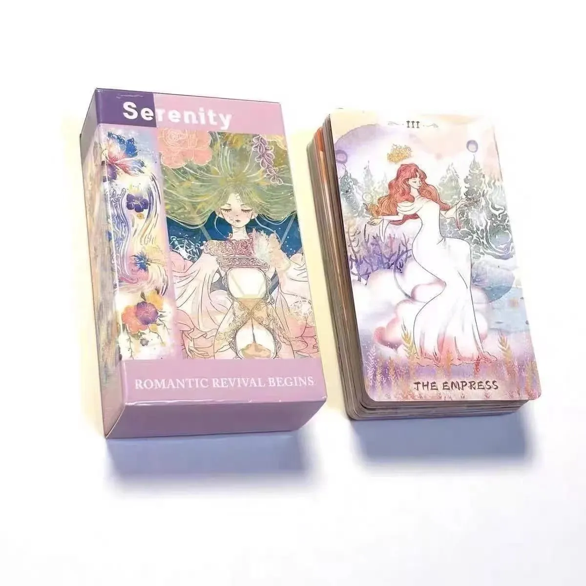 Serenity Tarot Deck 80 Cards Romantic Watercolor Anime Tarot Cards English Version Pastel Floral Fairy Divination Cards — image 2