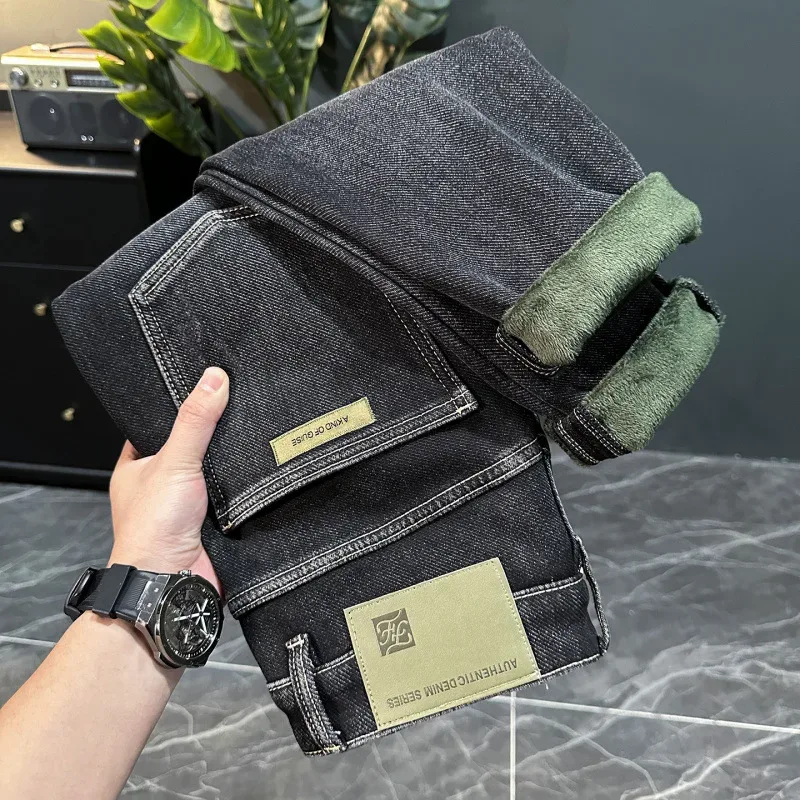2025 Winter Fleece-Lined Thickened Jeans for Men Warm Men's Fashion Trendy Casual Stretch Slim Fit Skinny Pants