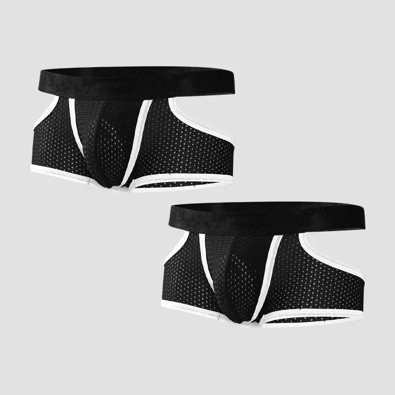 2 pçs masculino gelo seda arma bala divisão calcinha quadrada malha respirável verão fino esportes boxer shorts toe
