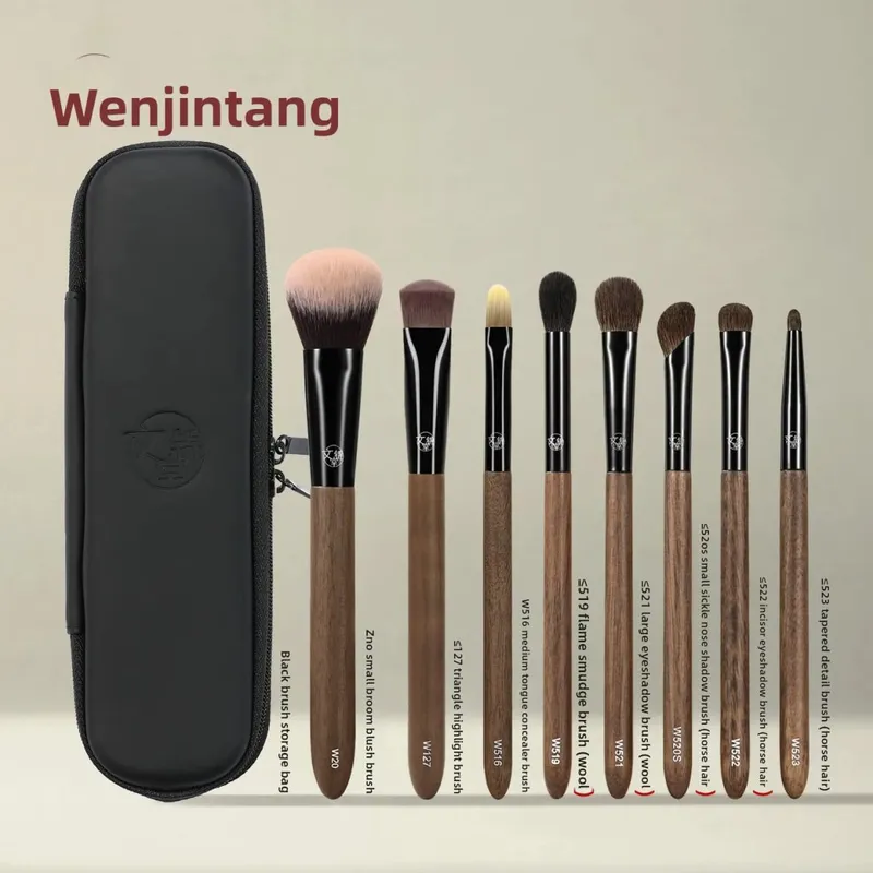Walnut Wood 8Pcs Animal Hair Makeup Brush Set Fluffy Blush & Eyeshadow Foundation Blending Detail Makeup Brushes Cosmetic Tool