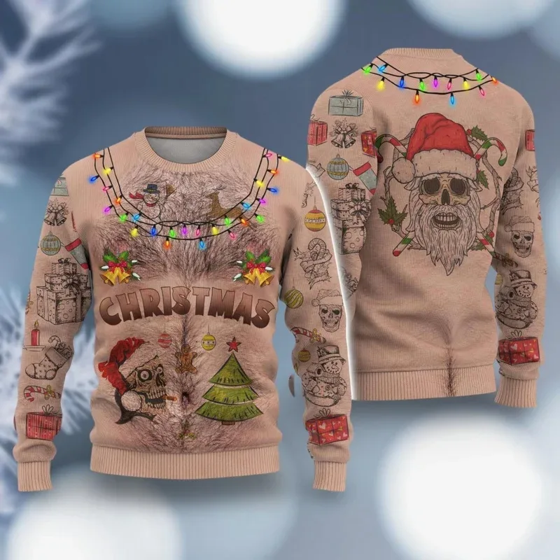 3D Print Ugly Christmas Sweatshirts For Men Women Santa Claus Pattern Long Sleeves Casual Festival Loose Pullover O-Neck Hoodies — image 3