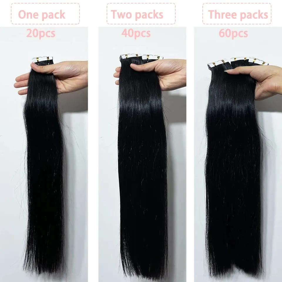 Straight Mini Tape In Human Hair Extensions Seamless Mini Tape 100% Natural Real Invisible Adhesive Tape Ins For Women 26 Inches — image 5