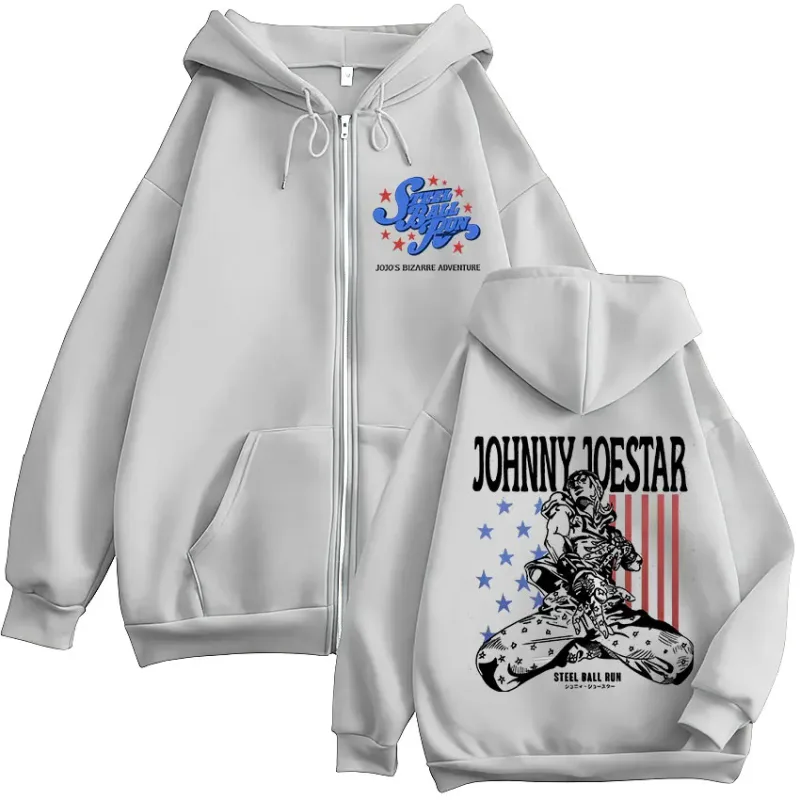 Anime JoJo Bizarre Adventure STEEL BALL RUN Johnny Joestar Zipper Hoodies Men Women Clothing Zip Up Sweatshirt Jacket Streetwear — image 4