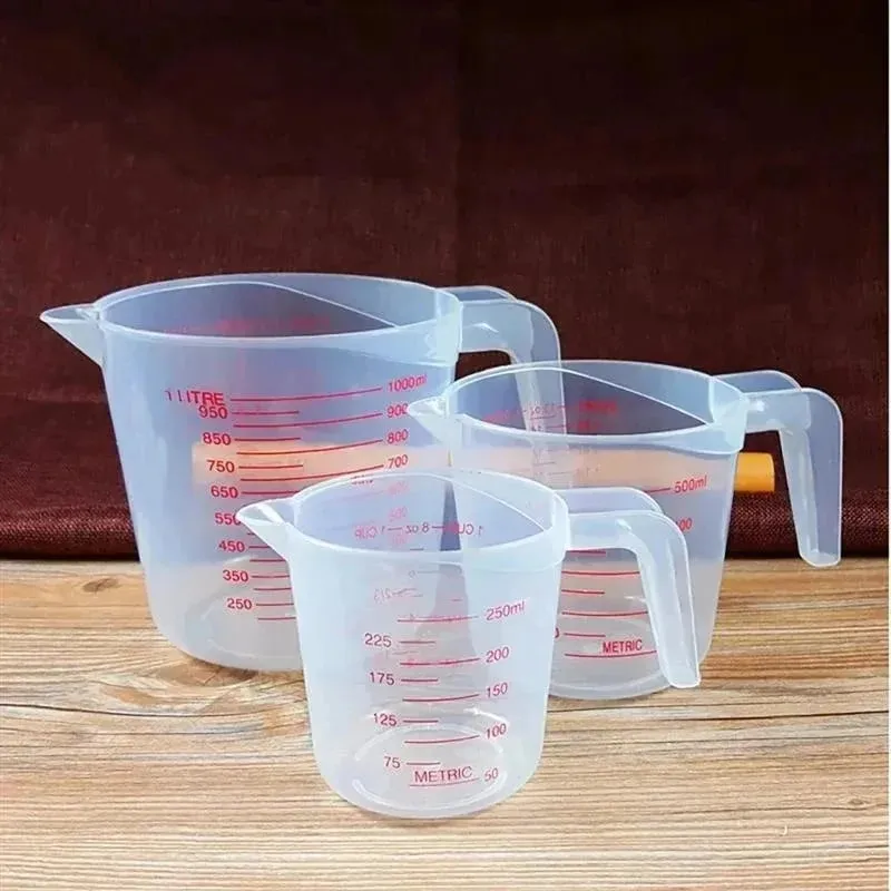 Kitchen Food Grade 0.25L 0.5L 1L Plastic Tip Mouth Pot Pour Spout Clear Measuring Cup Household Baking Scale Cup Kitchen Tool