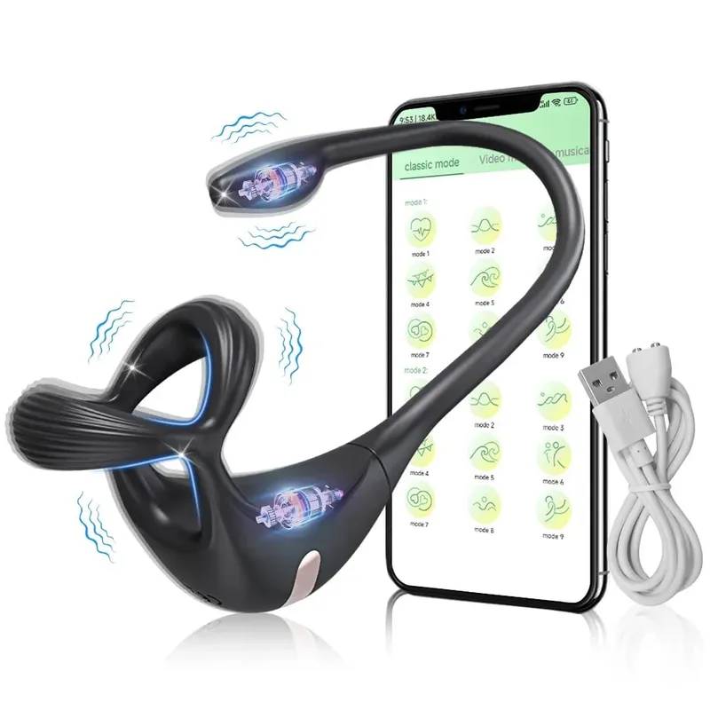 Vibrating Cock Ring Male Prostate Massager Stimulator para sa Mga Lalaki APP Control Sex Toy para sa mga Mag-asawa Anal Vibrator Penis Ring Butt Plug