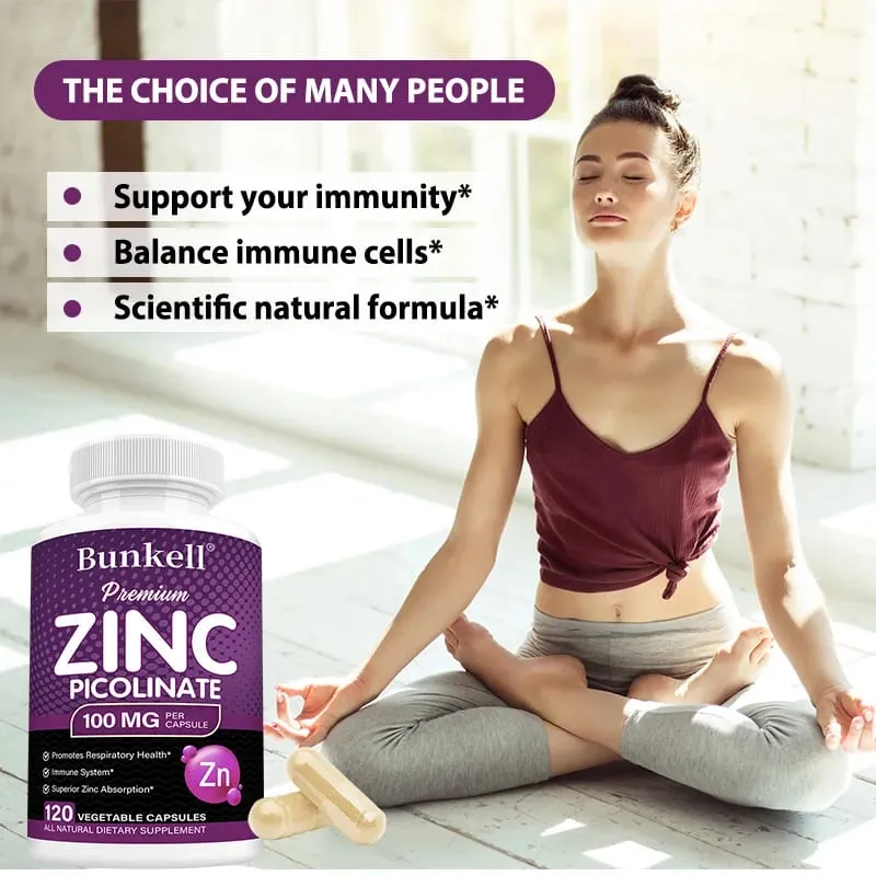 Premium Zinc Picolinate 100mg High Absorption Immune Support Respiratory Health Energy Production & Sleep Supplement