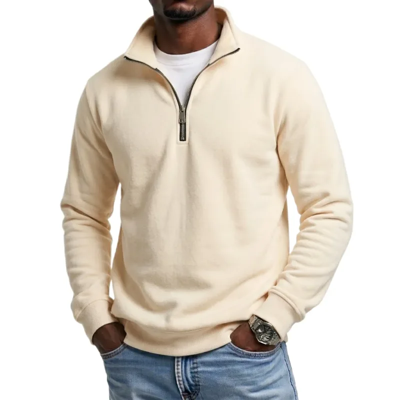 Mens Outdoor Quarter Zip Sweatshirts Casual Half Zip Pullover Hoodies Solid Color Spring Autumn Tops for Gym and Daily Tops