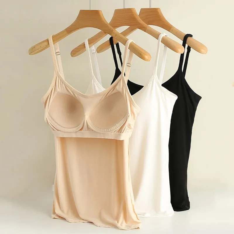 3XL For 45-85kg Modal Plus Size Camisole Tank Top With Fixed Cup Women's Chest Padded Outer Wear Bottoming Underwear Wear-Free — image 3
