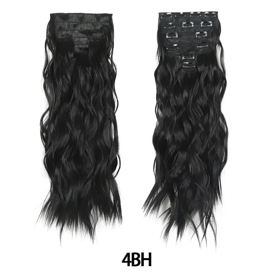 6PCS Clip in Hair Extensions Honey Blonde Mixed Light Brown 24 Inch Long Water Wavy Synthetic Hair Extensions For Women Use — image 10