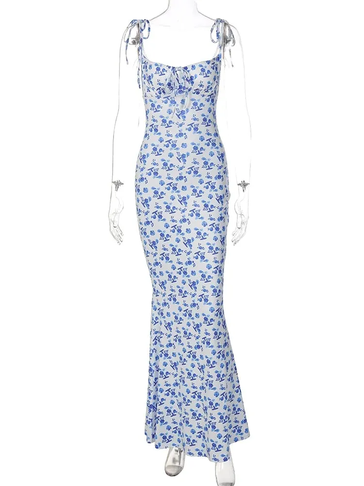 Hugcitar Blumendruck, ärmellos, rückenfrei, Slips, Schnürung, Maxikleid, sexy, figurbetont, Sommer, elegante Outfits, Urlaub, Party, Großhandel — image 6