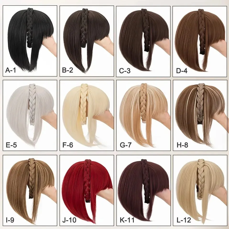 Snoilite 11'' Braided Headband with Clip-In Hair Topper With Bangs Natural Look Synthetic Straight Hair Extensions for Women 92g