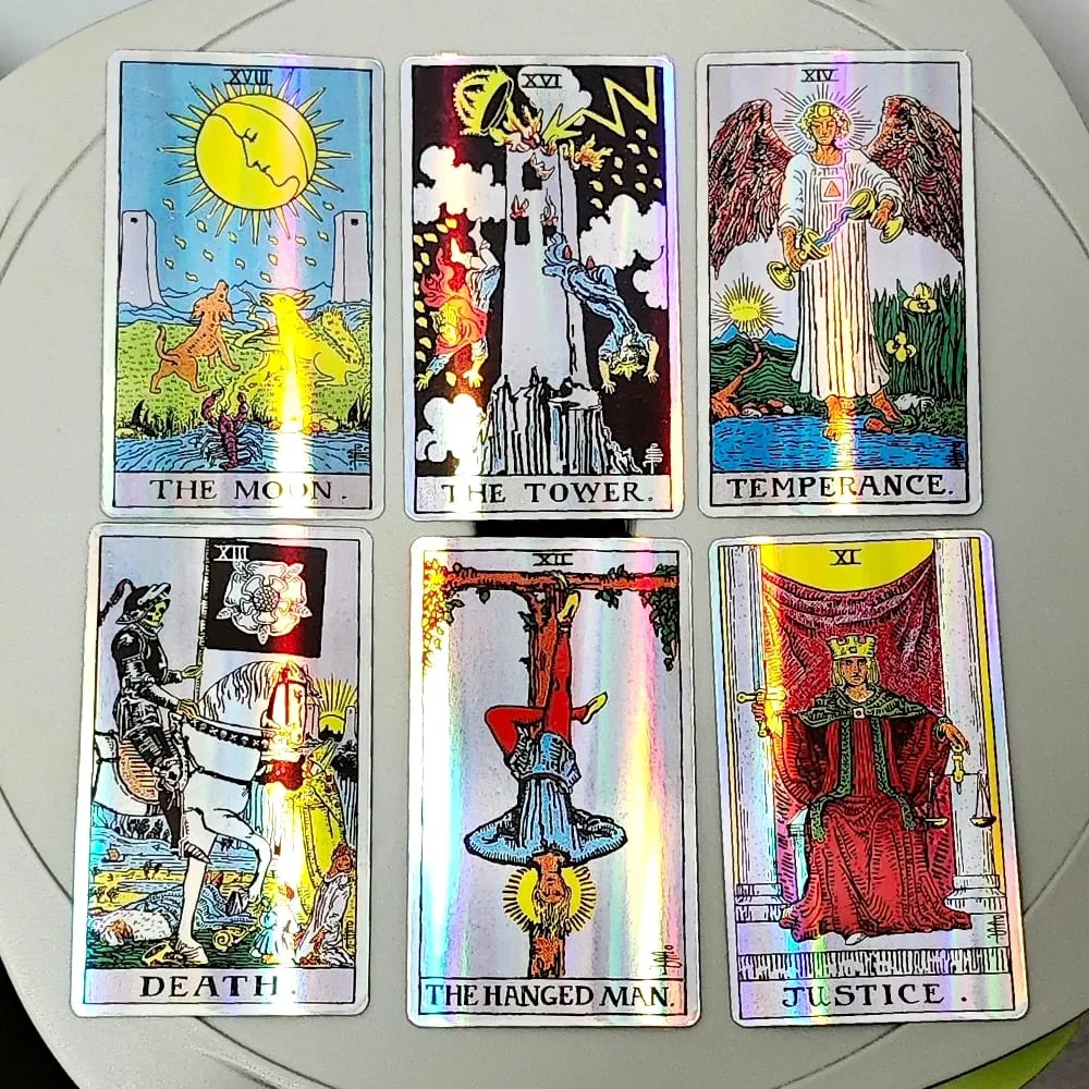 Classic Waite Tarot Deck 78 Pcs Rainbow Holographic Tarot Cards 10*6cm for Beginners — image 4