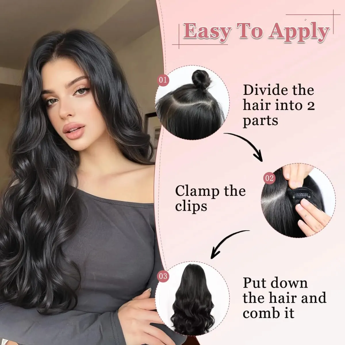 U-shaped Lace 5 Clips Clip In Hair Extensions Synthetic Long Wavy Curly Heat Resistant Full Shine Hairpieces 16/20/24 Inch — image 6