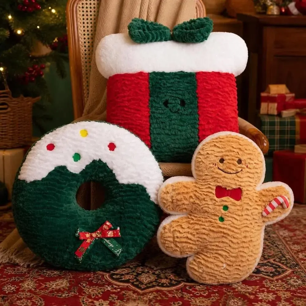 Cute Creative Shape Christmas Pillow Soft Stuffed Comfortable Waist Cushion Seasonal Pattern Tree Pillow Home Decor
