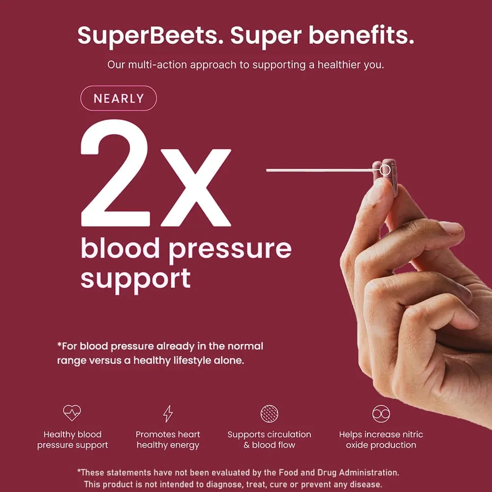 SuperBeets Supplements 1000mg Organic Beet Root Nitric Oxide Capsules - Supports Energy Healthy Circulation Blood Flow - Vegan