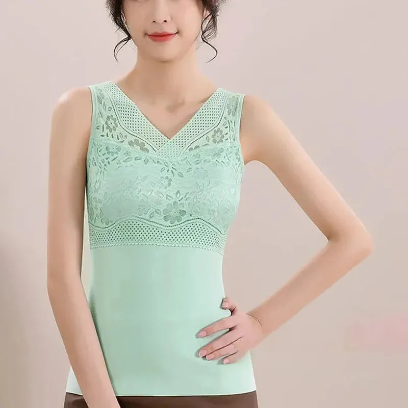 Women Winter Lace Padded Thermal Vests Soft Skin‑Friendly Undershirts Comfortable Sleeveless Inner Versatile Daily Tank Tops — image 6
