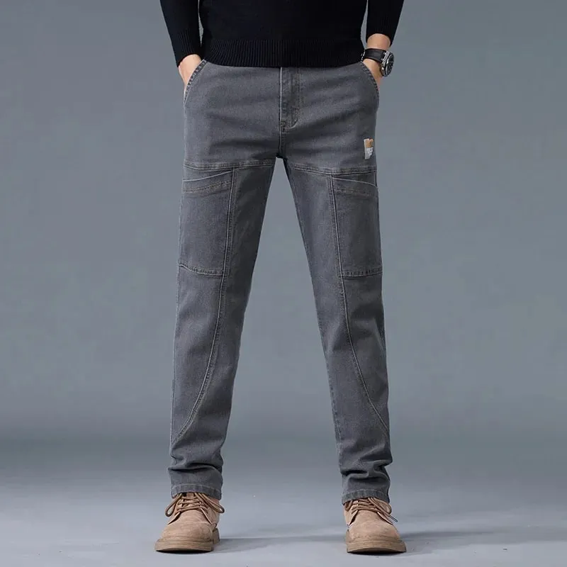 2026 New Style Jeans Men's Slim Fit Korean Style Comfortable Straight Leg Elastic Gray Mid Waist Pants Men's Casual Denim Pants — image 8
