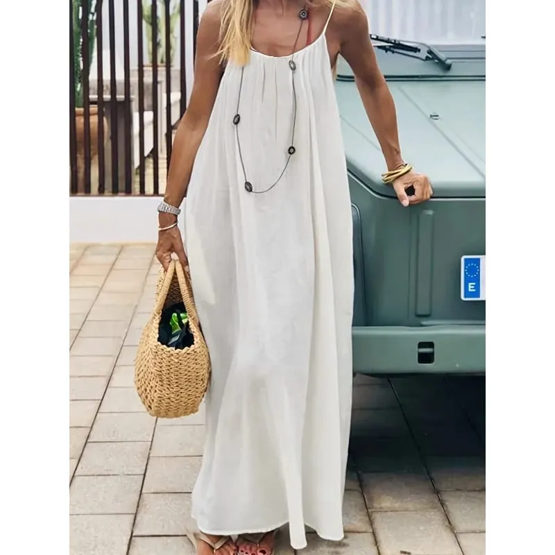 Women's Solid Color Backless Cami Dress Strappy Lounge Dress Open Back Maxi Length with Relaxed Fit Comfortable Home Wear​
