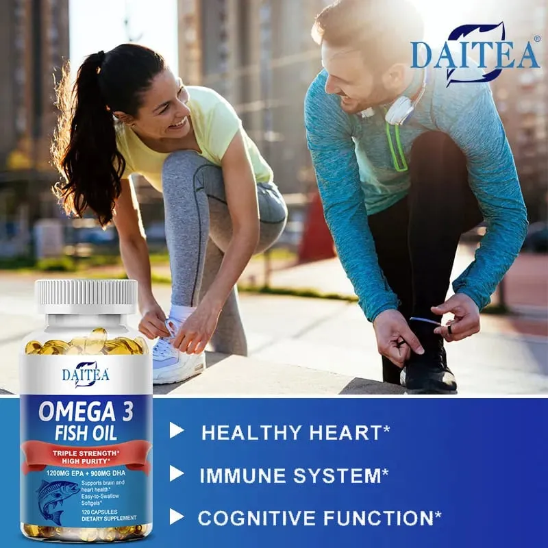 Daitea Triple Strength Omega 3 Fish Oil - Fish Oil Supplement with EPA & DHA Fatty Acids Premium Wild Caught 30/60/120 Capsules
