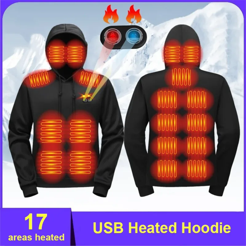 USB Heating Hoodie Men Hooded Heating Knitted Sweatshirt 17 Zones Electric Heated Hoodies Autumn Winter Warm Hoodies Male — image 1