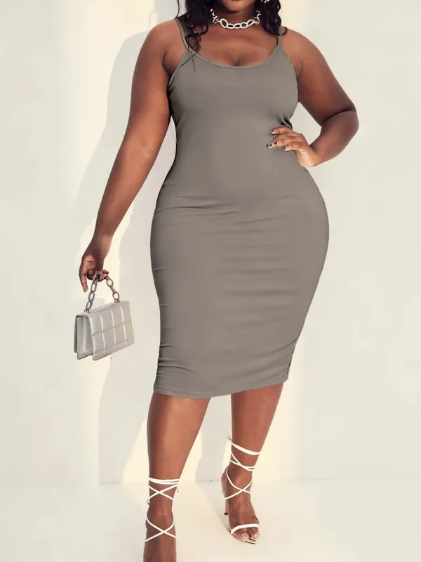Plain Solid Low Scoop Neck Mid-Length Silhouette Wide Color Range Plus Size Knit Spaghetti Strap Maxi Dress Skin Friendly Comfort Modern Fashion Casual All Season Daily Wear Sleeveless Dress For Curvy Females — image 6